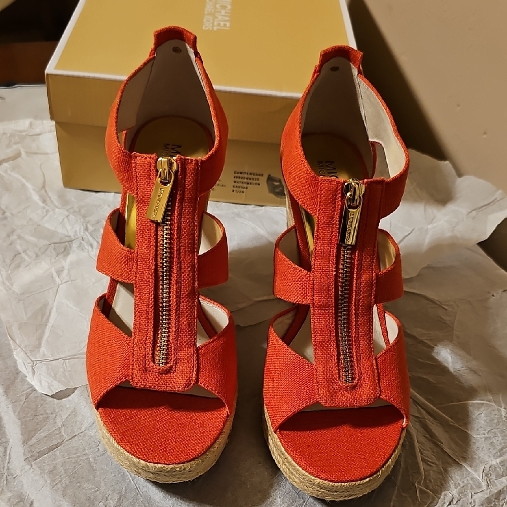 Michael Kors Watermelon Wedge Shoes with Strappy Design Size 9 - Picture 2 of 8